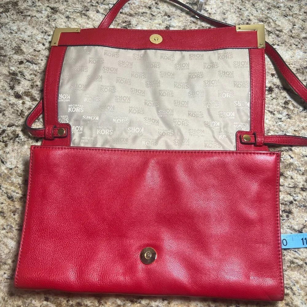 Michael Kors Red Beverly Clutch Shoulder Bag